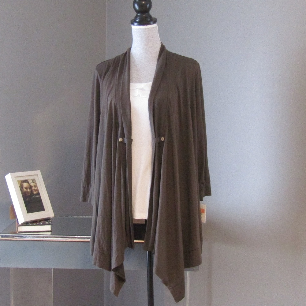 NEW LIz Claiborne Open Front Brown Cardigan Size L